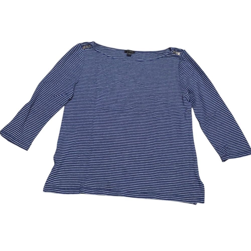 Ann Taylor Striped Blue Women's Top 3/4 Sleeve Accent Shiulder Buttons